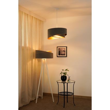 Brilagi - Candeeiro suspenso LED LYRA 1xE27/15W/230V cinzento/dourado