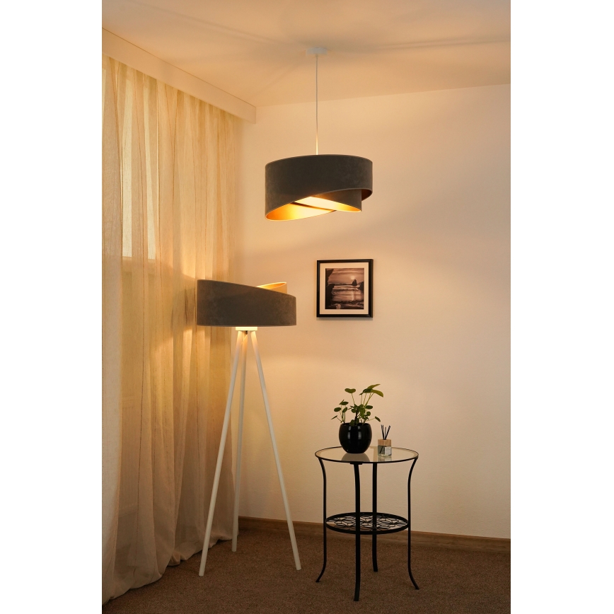 Brilagi - Candeeiro suspenso LED LYRA 1xE27/15W/230V cinzento/dourado