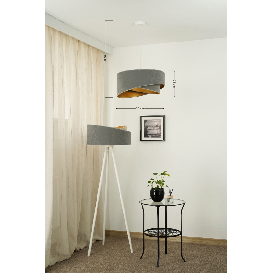 Brilagi - Candeeiro suspenso LED LYRA 1xE27/15W/230V cinzento/dourado