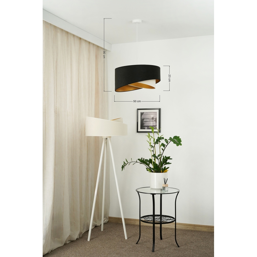 Brilagi - Candeeiro suspenso LED LYRA 1xE27/15W/230V preto/creme/dourado