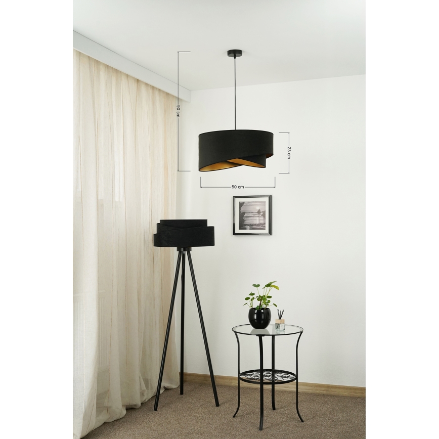 Brilagi - Candeeiro suspenso LED LYRA 1xE27/15W/230V preto/dourado