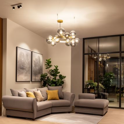 Brilagi - Candeeiro suspenso LED MILLA 15xG9/3W/230V dourado/fumado