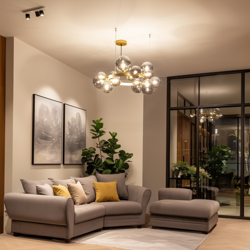 Brilagi - Candeeiro suspenso LED MILLA 15xG9/3W/230V dourado/fumado