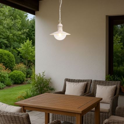 Brilagi - Candeeiro suspenso para exterior MOLDE 1xE27/60W IP44 branco/pátina