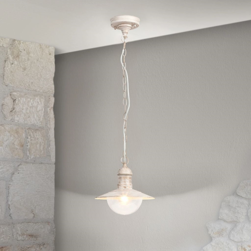 Brilagi - Candeeiro suspenso para exterior MOLDE 1xE27/60W IP44 branco/pátina