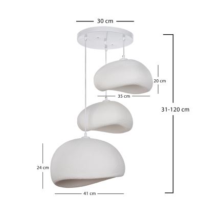 Brilagi - Candeeiro suspenso por cabo WABI SABI 3xE27/40W/230V Ø 76 cm branco