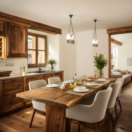 Brilagi - Candeeiro suspenso QUEEN 2xE14/40W/230V faia/nogueira