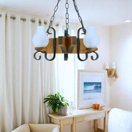 Brilagi - Candeeiro suspenso QUEEN 3xE14/40W/230V faia