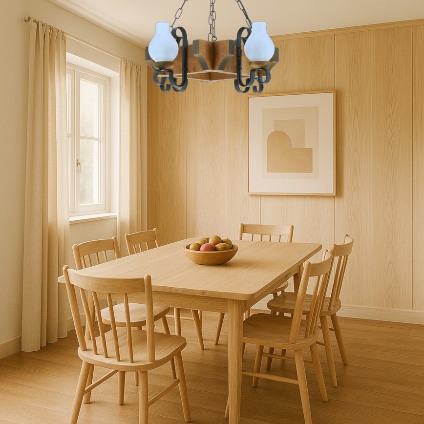 Brilagi - Candeeiro suspenso QUEEN 4xE14/40W/230V faia