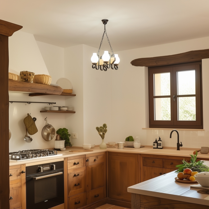 Brilagi - Candeeiro suspenso QUEEN 4xE14/40W/230V faia