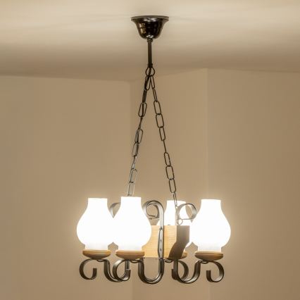 Brilagi - Candeeiro suspenso QUEEN 4xE14/40W/230V faia