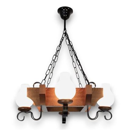 Brilagi - Candeeiro suspenso QUEEN 4xE14/40W/230V faia/nogueira