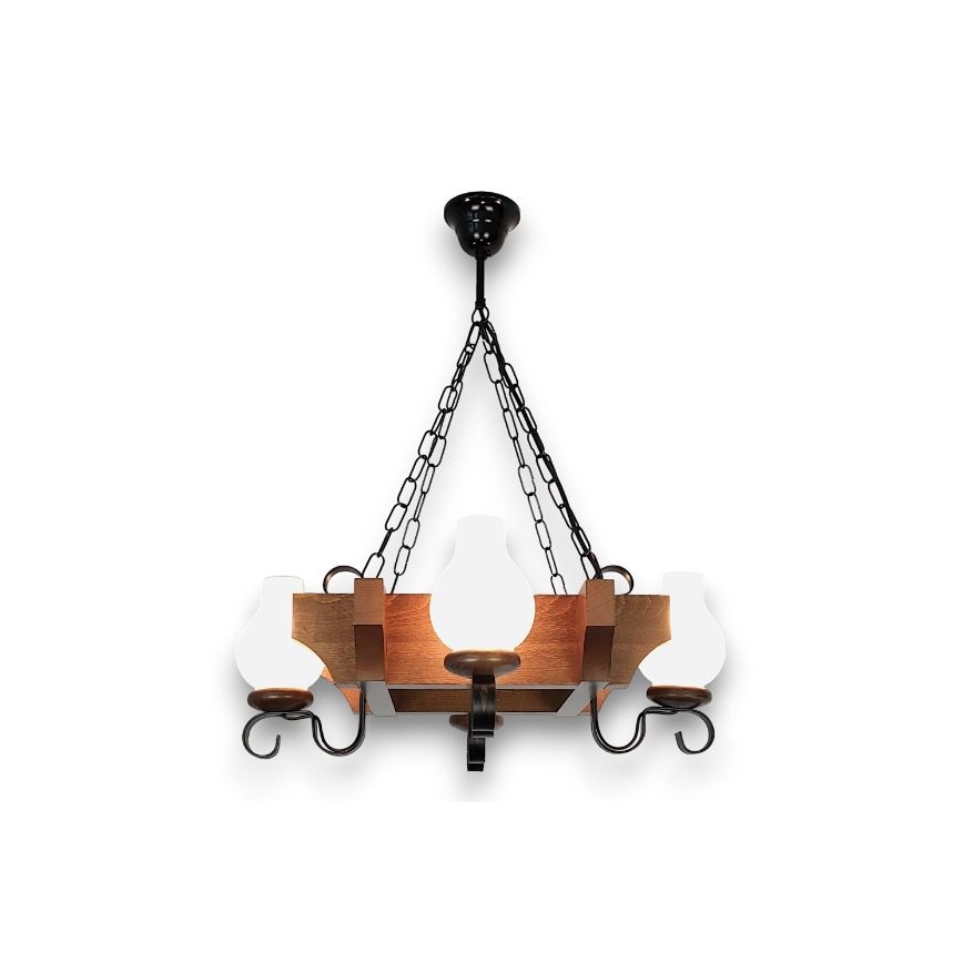 Brilagi - Candeeiro suspenso QUEEN 4xE14/40W/230V faia/nogueira