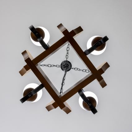 Brilagi - Candeeiro suspenso QUEEN 4xE14/40W/230V faia/nogueira