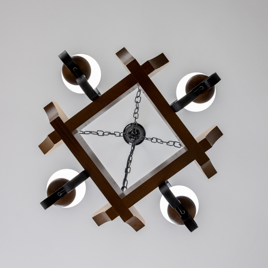 Brilagi - Candeeiro suspenso QUEEN 4xE14/40W/230V faia/nogueira