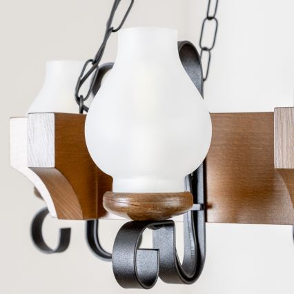 Brilagi - Candeeiro suspenso QUEEN 4xE14/40W/230V faia/nogueira