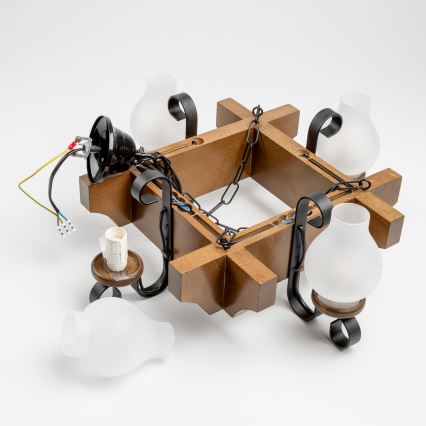 Brilagi - Candeeiro suspenso QUEEN 4xE14/40W/230V faia/nogueira