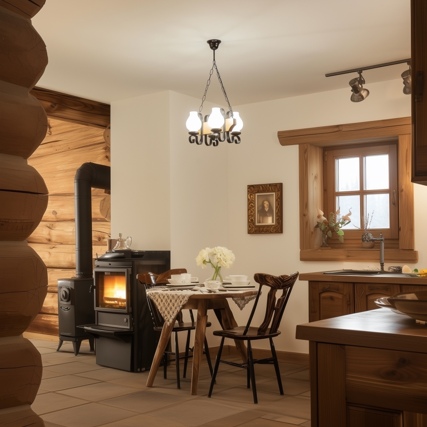 Brilagi - Candeeiro suspenso QUEEN 4xE14/40W/230V faia/nogueira