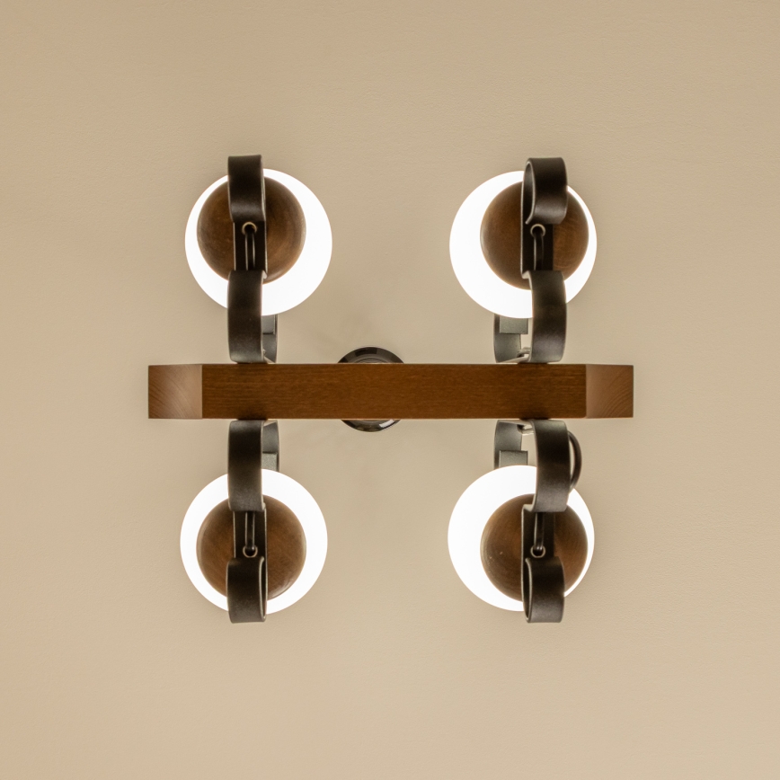 Brilagi - Candeeiro suspenso QUEEN 4xE14/40W/230V faia/nogueira