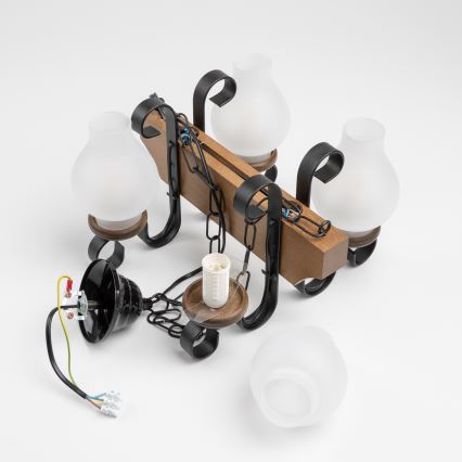 Brilagi - Candeeiro suspenso QUEEN 4xE14/40W/230V faia/nogueira