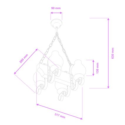 Brilagi - Candeeiro suspenso QUEEN 4xE14/40W/230V faia/nogueira
