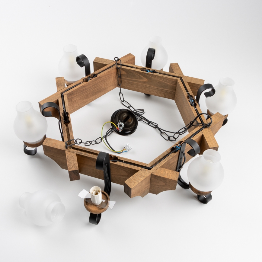 Brilagi - Candeeiro suspenso QUEEN 6xE14/40W/230V faia