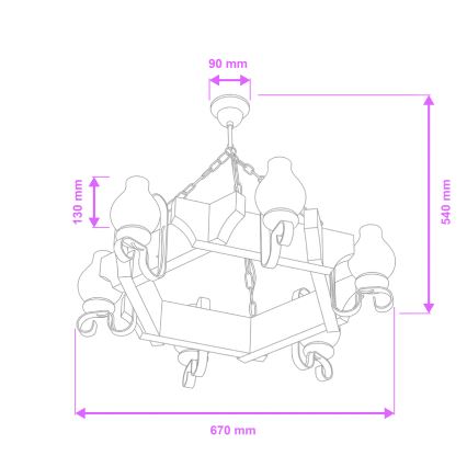 Brilagi - Candeeiro suspenso QUEEN 6xE14/40W/230V faia
