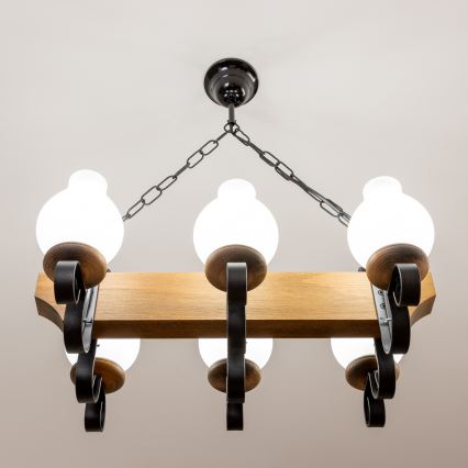 Brilagi - Candeeiro suspenso QUEEN 6xE14/40W/230V faia