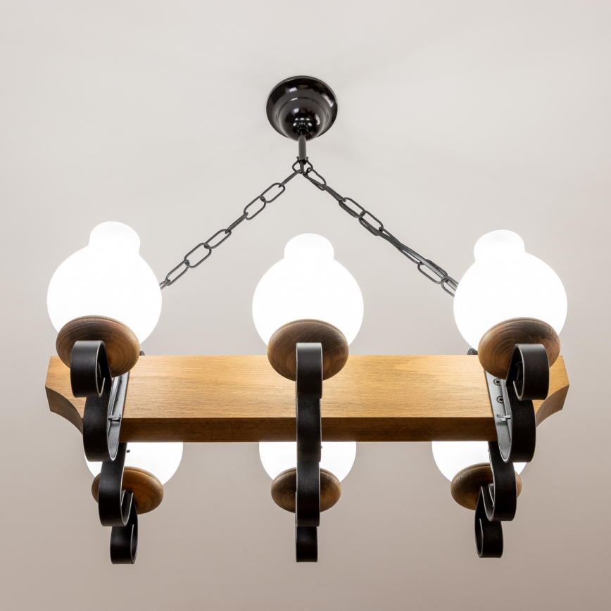 Brilagi - Candeeiro suspenso QUEEN 6xE14/40W/230V faia