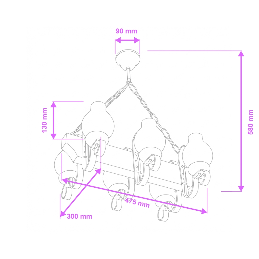 Brilagi - Candeeiro suspenso QUEEN 6xE14/40W/230V faia