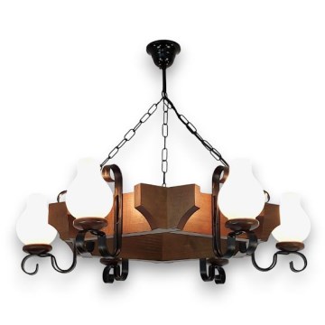 Brilagi - Candeeiro suspenso QUEEN 6xE14/40W/230V faia/nogueira