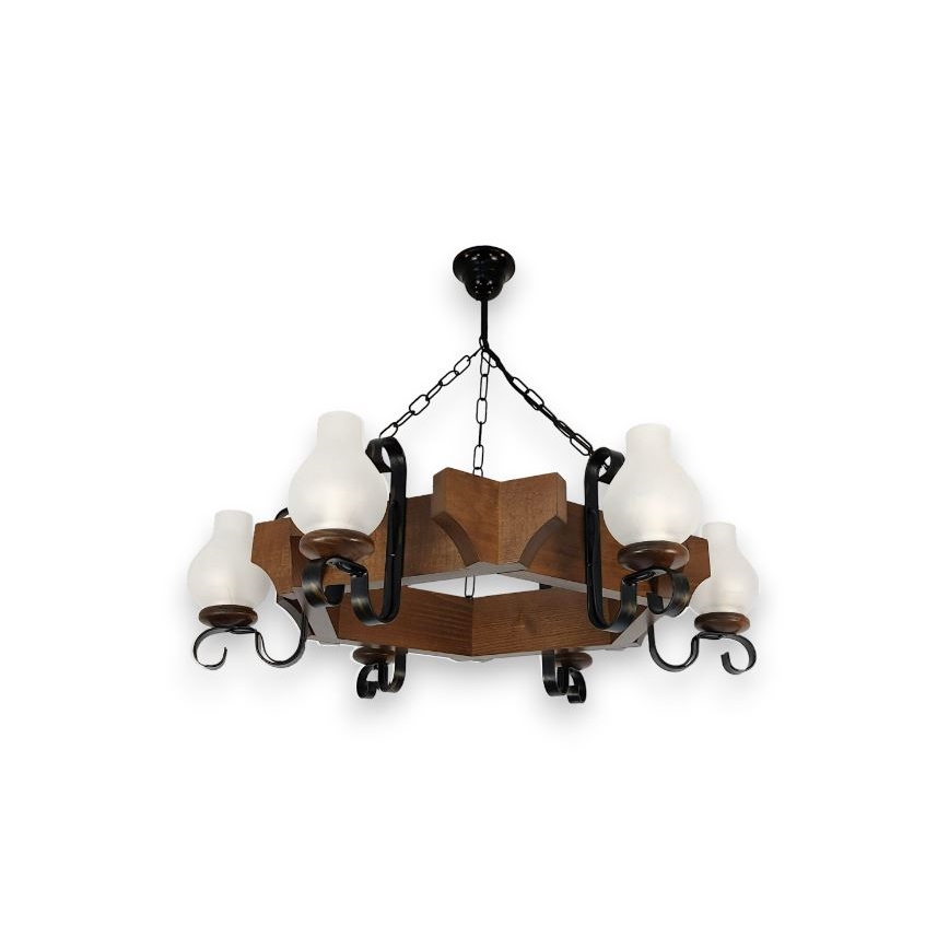 Brilagi - Candeeiro suspenso QUEEN 6xE14/40W/230V faia/nogueira