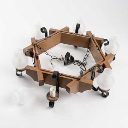 Brilagi - Candeeiro suspenso QUEEN 6xE14/40W/230V faia/nogueira