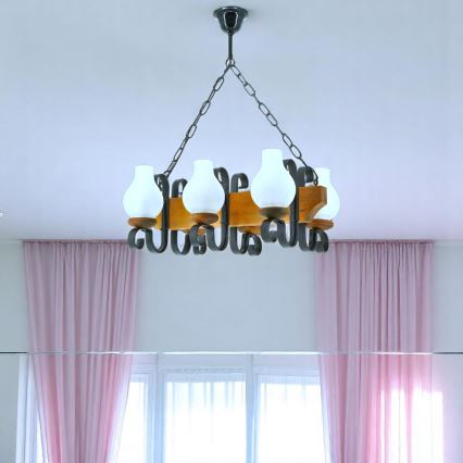 Brilagi - Candeeiro suspenso QUEEN 6xE14/40W/230V faia/nogueira