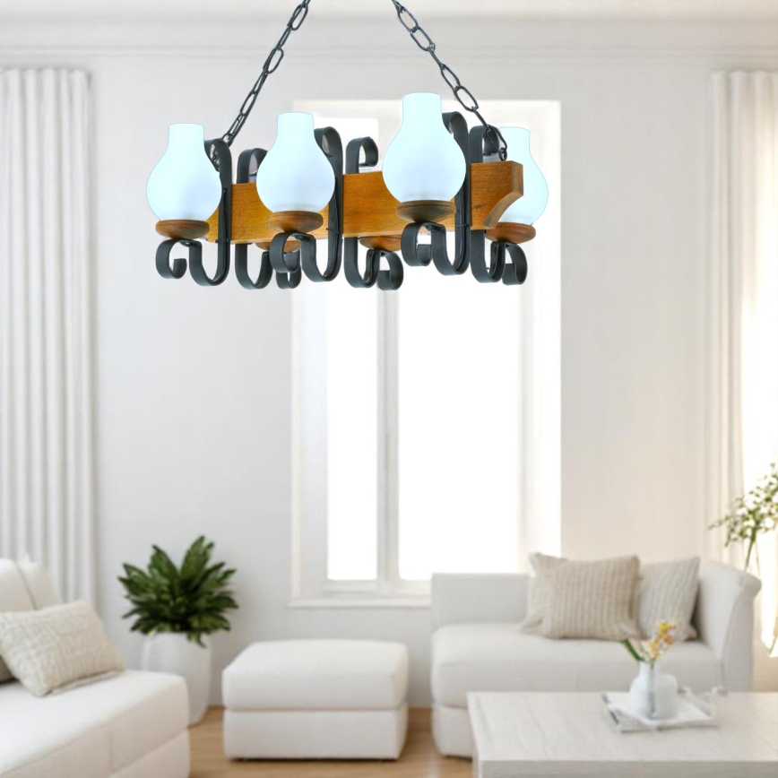 Brilagi - Candeeiro suspenso QUEEN 6xE14/40W/230V faia/nogueira