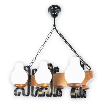 Brilagi - Candeeiro suspenso QUEEN 6xE14/40W/230V faia/nogueira