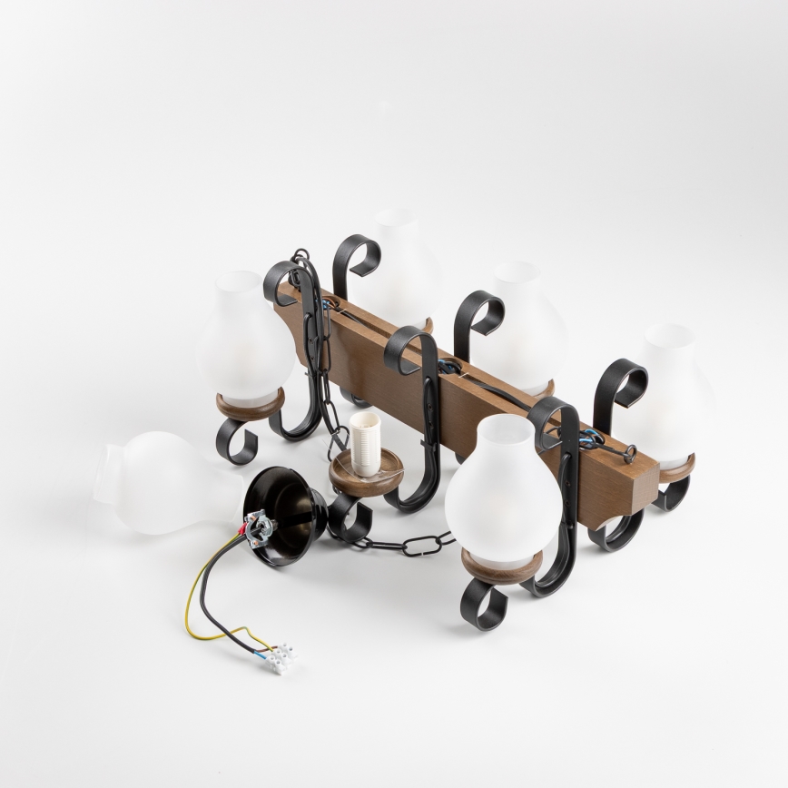 Brilagi - Candeeiro suspenso QUEEN 6xE14/40W/230V faia/nogueira