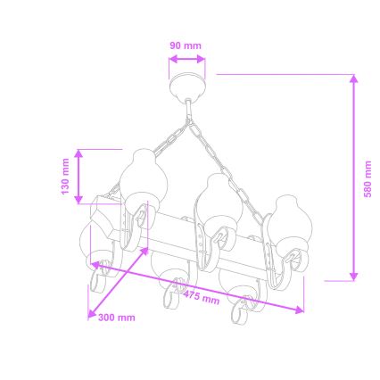 Brilagi - Candeeiro suspenso QUEEN 6xE14/40W/230V faia/nogueira