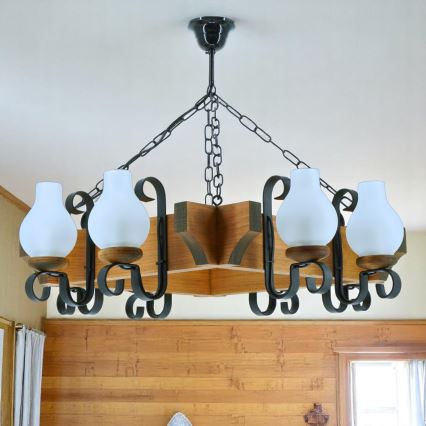 Brilagi - Candeeiro suspenso QUEEN 8xE14/40W/230V faia