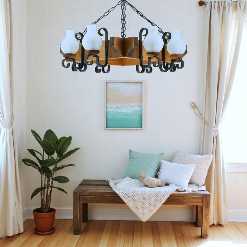 Brilagi - Candeeiro suspenso QUEEN 8xE14/40W/230V faia