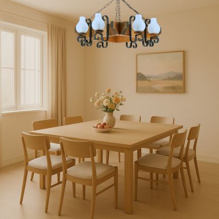 Brilagi - Candeeiro suspenso QUEEN 8xE14/40W/230V faia