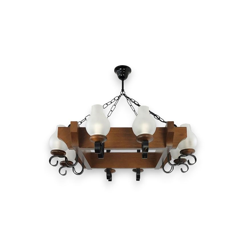 Brilagi - Candeeiro suspenso QUEEN 8xE14/40W/230V faia/nogueira