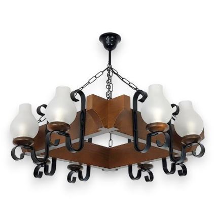 Brilagi - Candeeiro suspenso QUEEN 8xE14/40W/230V faia/nogueira