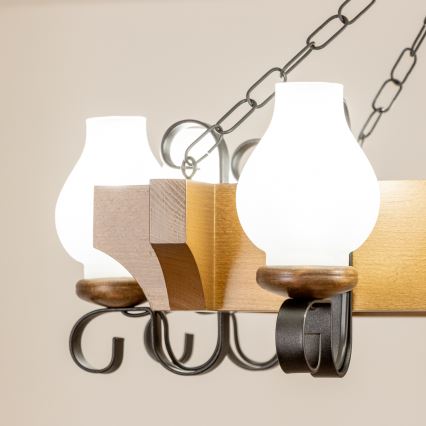 Brilagi - Candeeiro suspenso QUEEN 8xE14/40W/230V faia/nogueira