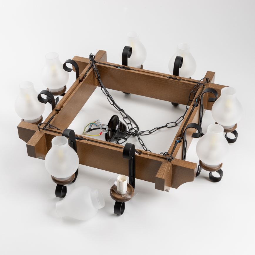 Brilagi - Candeeiro suspenso QUEEN 8xE14/40W/230V faia/nogueira