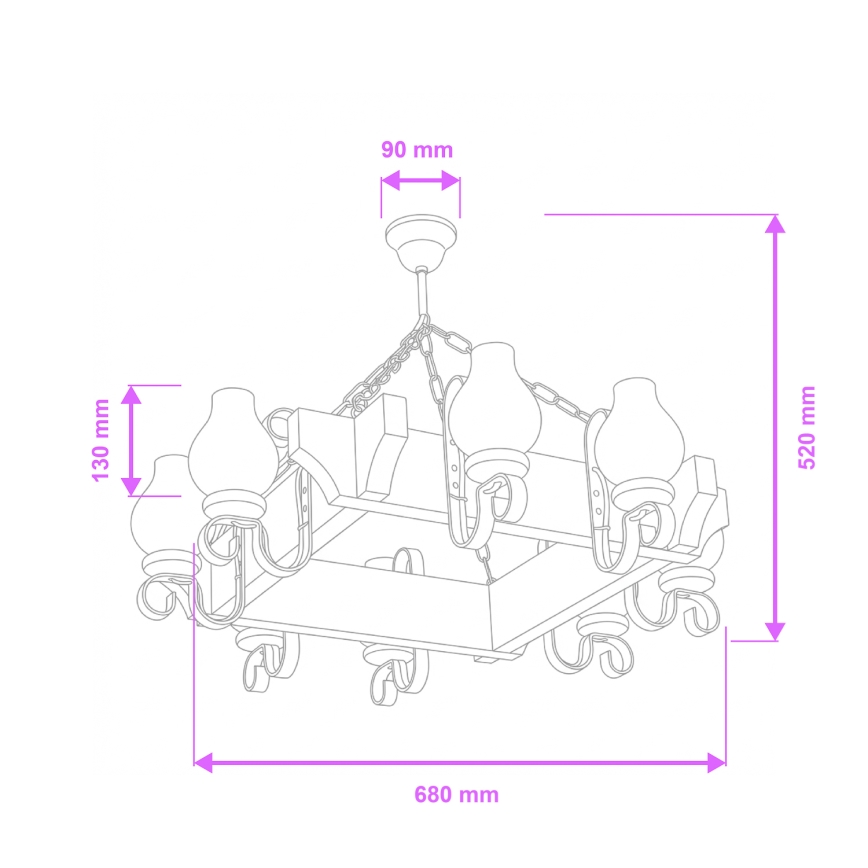 Brilagi - Candeeiro suspenso QUEEN 8xE14/40W/230V faia/nogueira