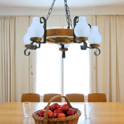 Brilagi - Candeeiro suspenso ROATA 5xE14/40W/230V faia