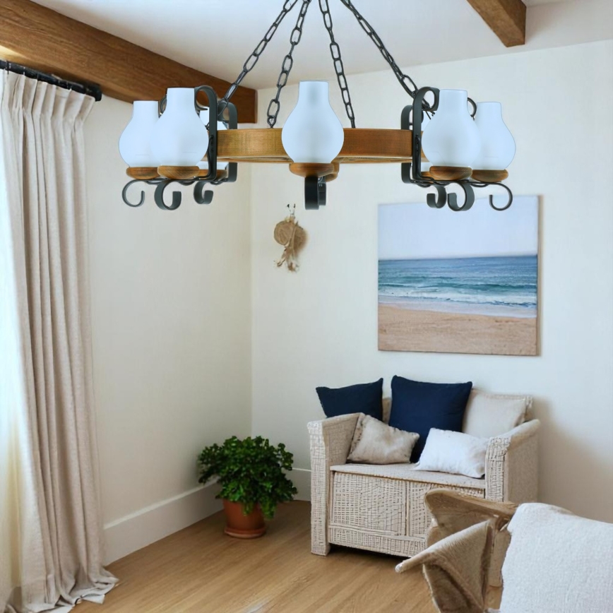 Brilagi - Candeeiro suspenso ROATA 8xE14/40W/230V faia