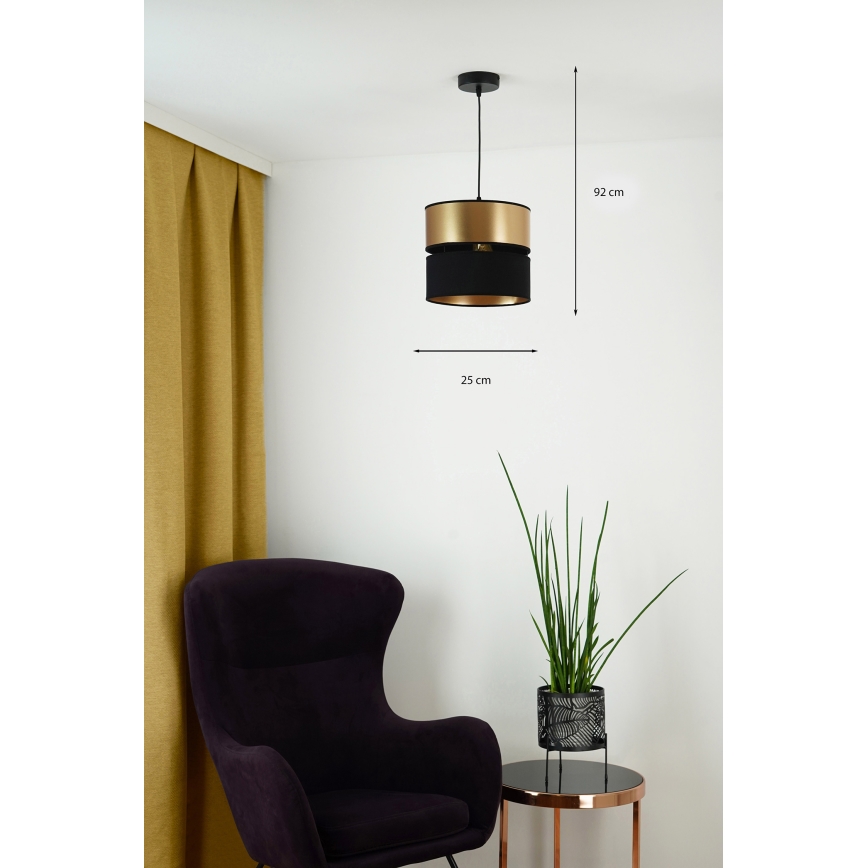 Brilagi - Candeeiro suspenso ROYAL 1xE27/15W/230V diâmetro 25 cm preto/dourado