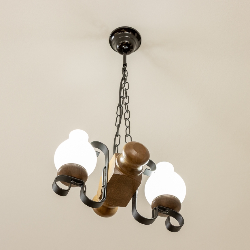 Brilagi - Candeeiro suspenso RUSTIC 2xE14/40W/230V faia/nogueira